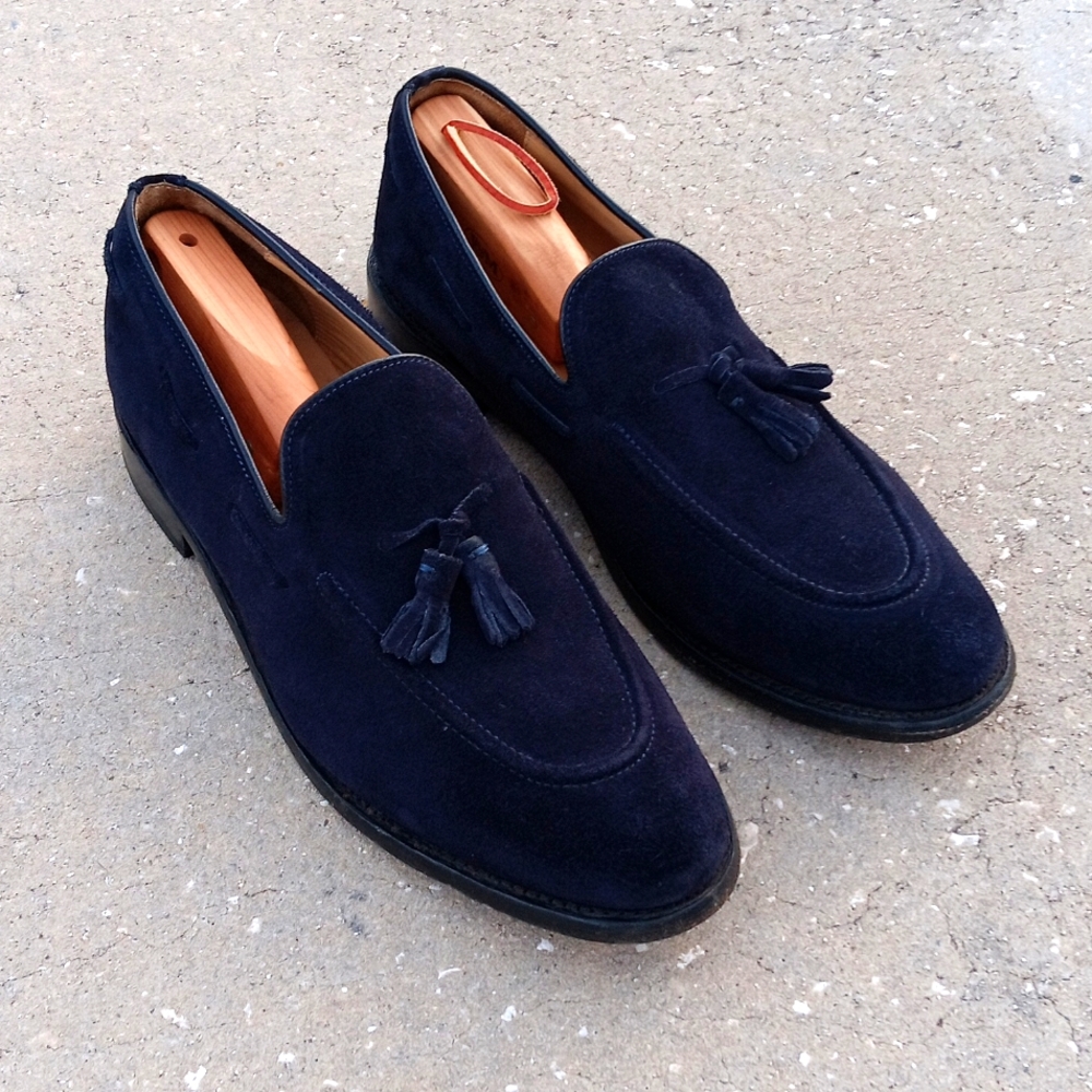 Samuel Windsor Loafers Men's Tasseled Blue Suede Shoes/Loafers (HANDMADE) - Picture 4 of 17